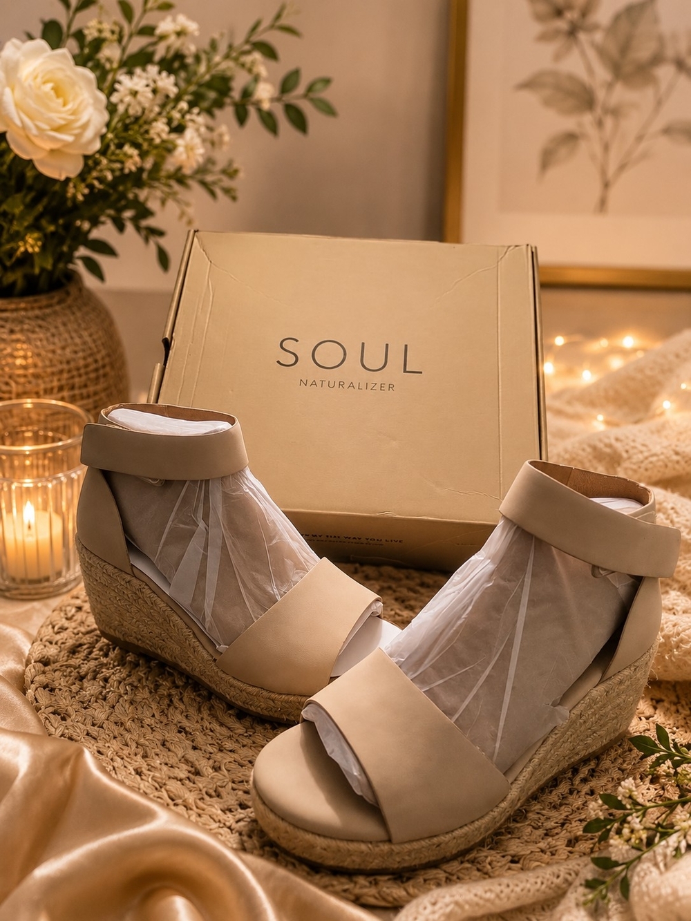 SOUL Naturalizer Beige Espadrille Wedge Sandals